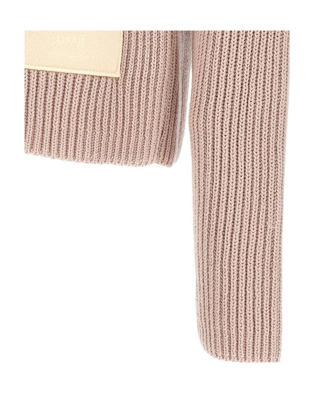 AMI Natural Mock.Neck Ribbed Jumper