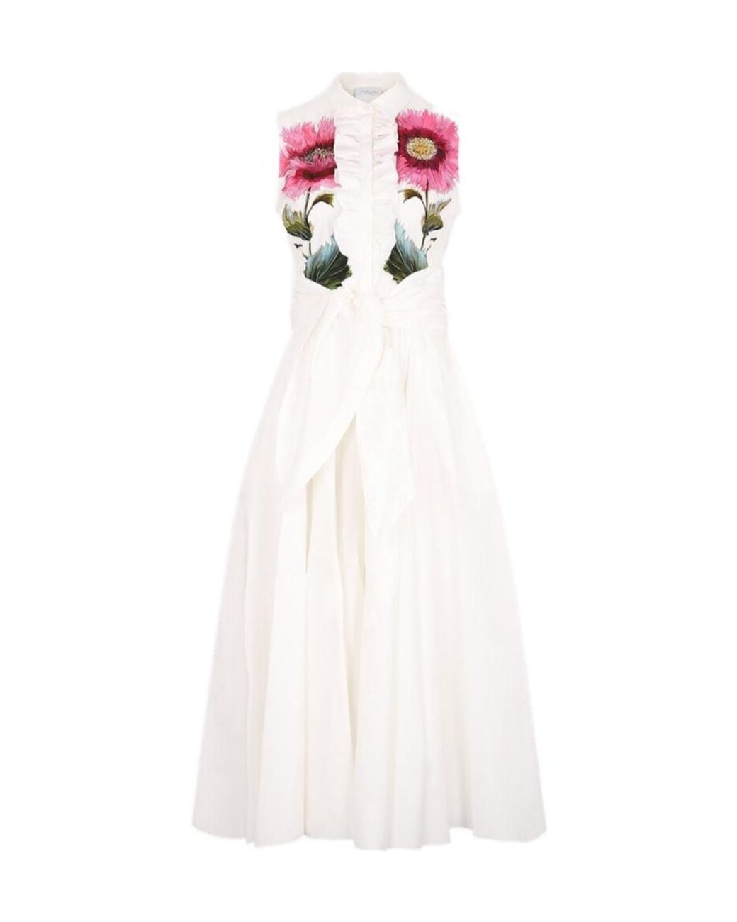 Giambattista Valli White Botanic Blow Up Long Sleeveless Shirt Dress