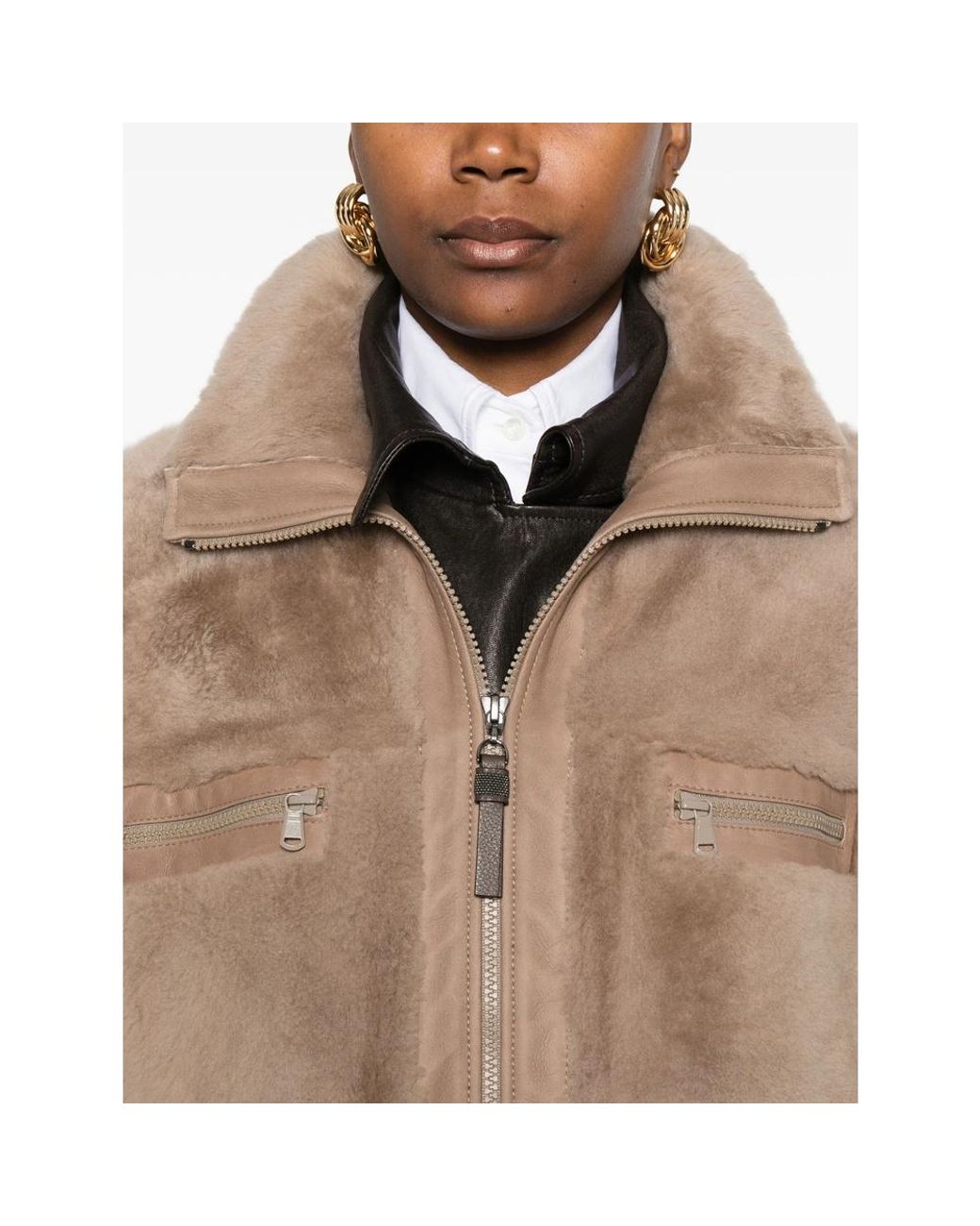 Brunello Cucinelli Natural Full-Zip Fur Coat