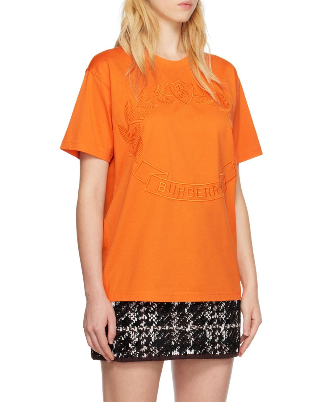 Burberry Orange Logo Embroidered Crewneck T-Shirt