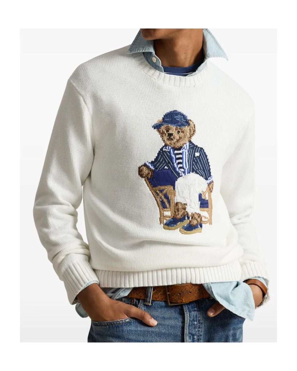 Polo Ralph Lauren White Polo Bear Intarsia-Knit Sweater for men