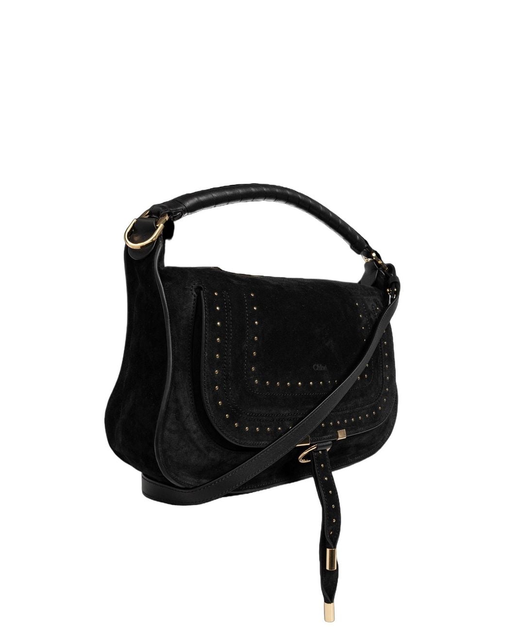 Chloé Black Chloé Marcie Small Studded Velvet Shoulder Bag