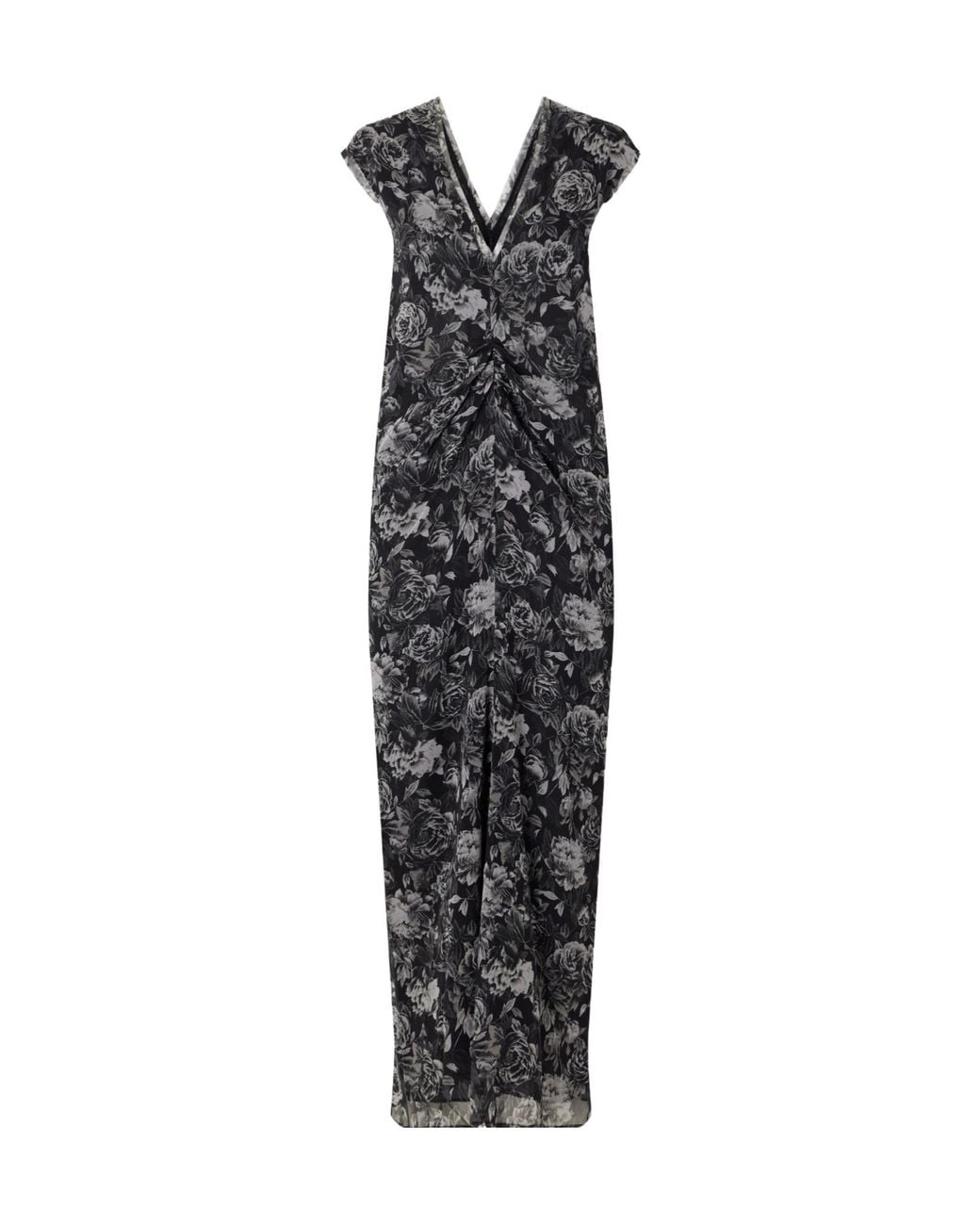 TOVE White Floral-Print Ruched Silk Maxi Dress