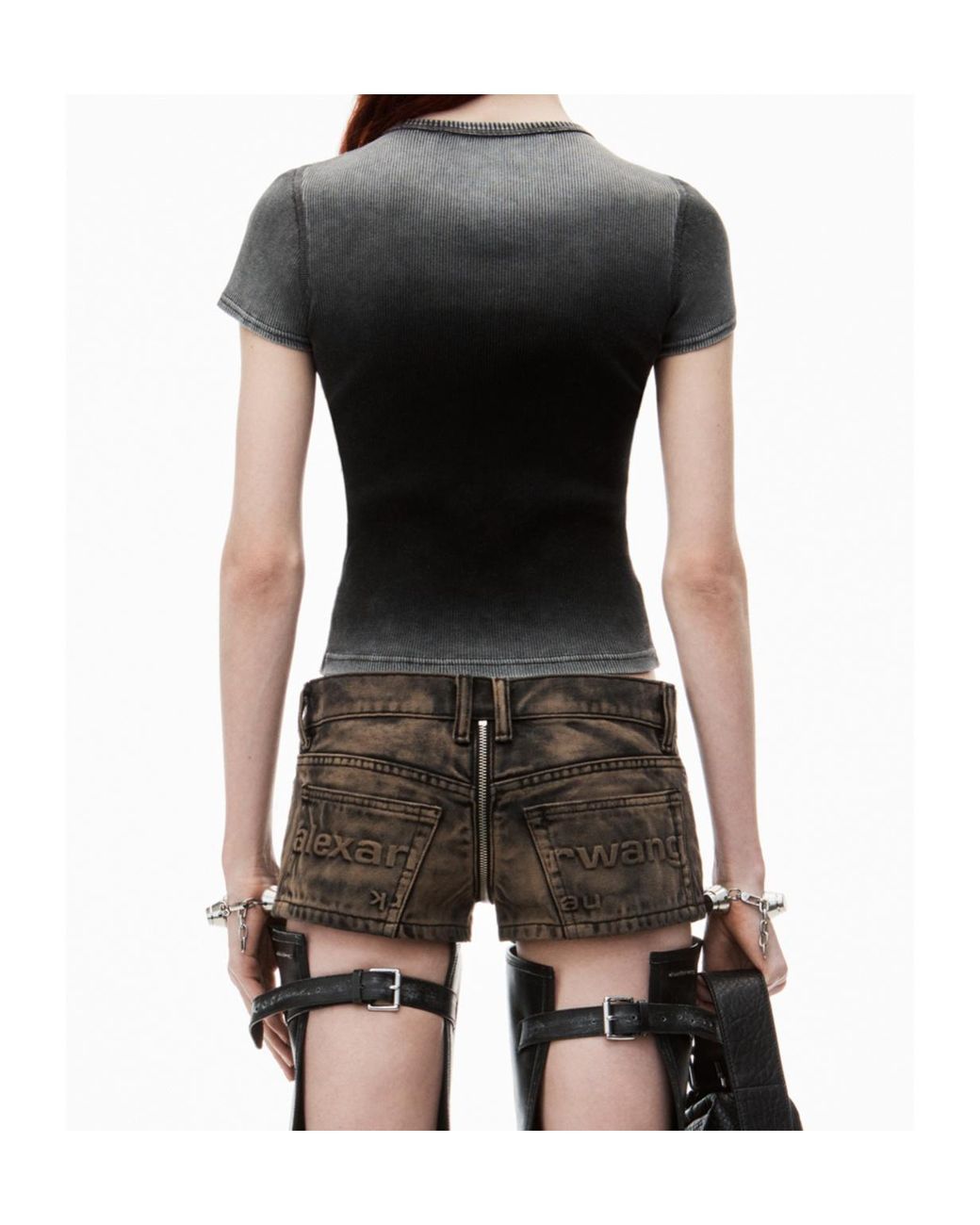 Alexander Wang Gray Hotfix Cursive-Logo Crewneck T-Shirt