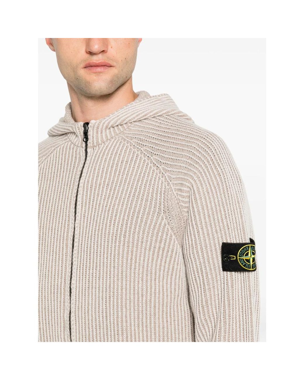 Stone Island Gray Logo Patch Hooded Cardigan for men