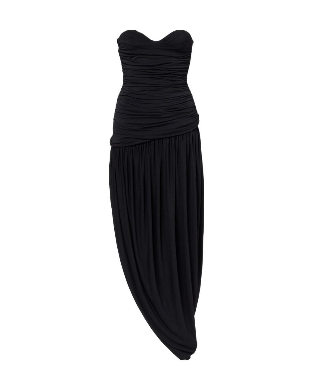 Magda Butrym Black Ruched Asymmetric Draped Midi Dress
