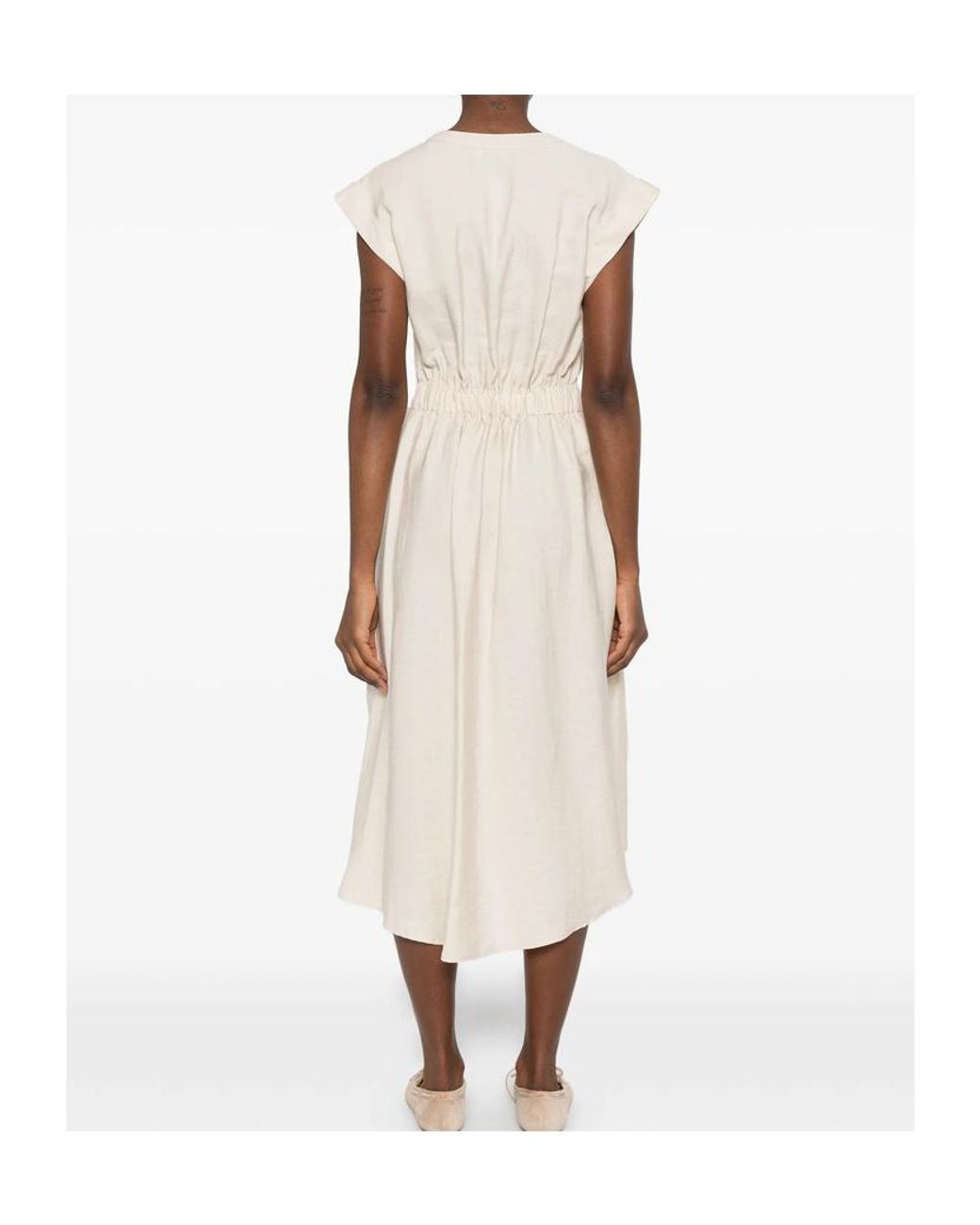 Peserico White V-Neck Belted-Waist Midi Dress