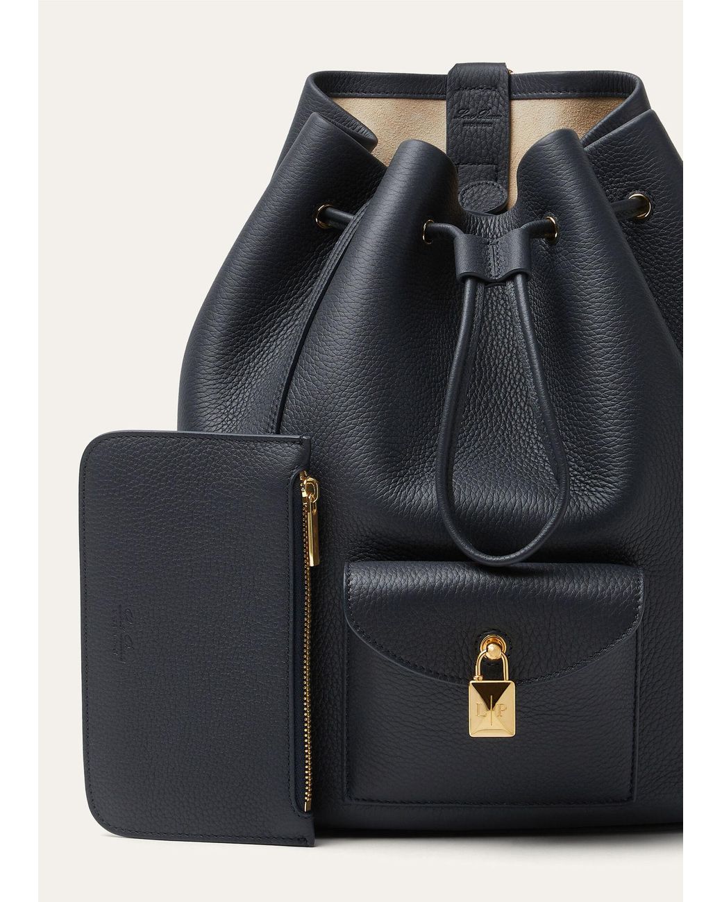 Loro Piana Black Drawstring Leather Backpack