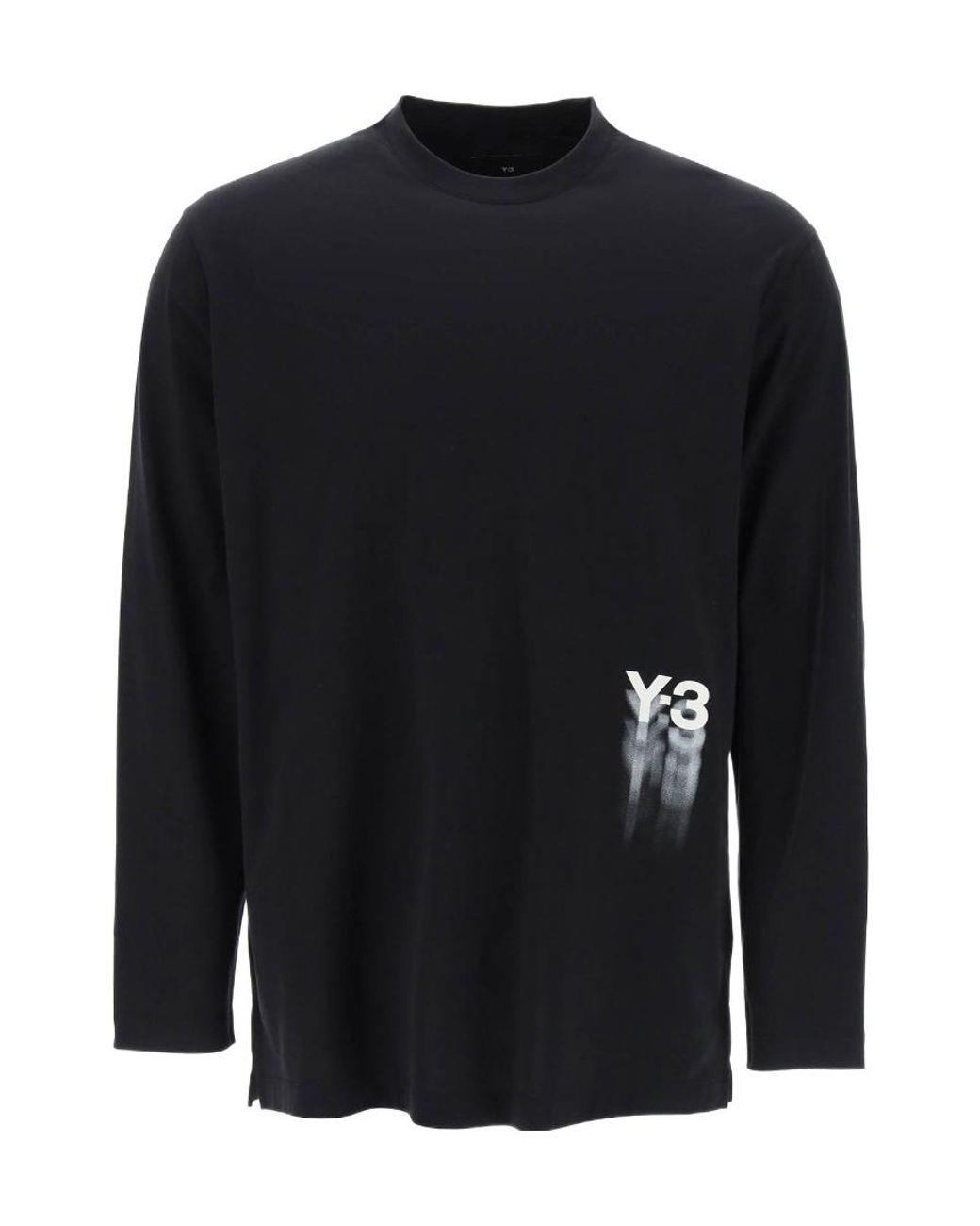 Y-3 Black Logo Printed Long Sleeved T-Shirt for men