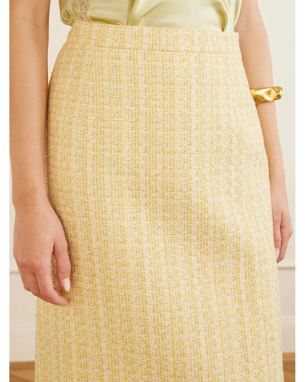 Alessandra Rich Natural Tweed Midi Skirt