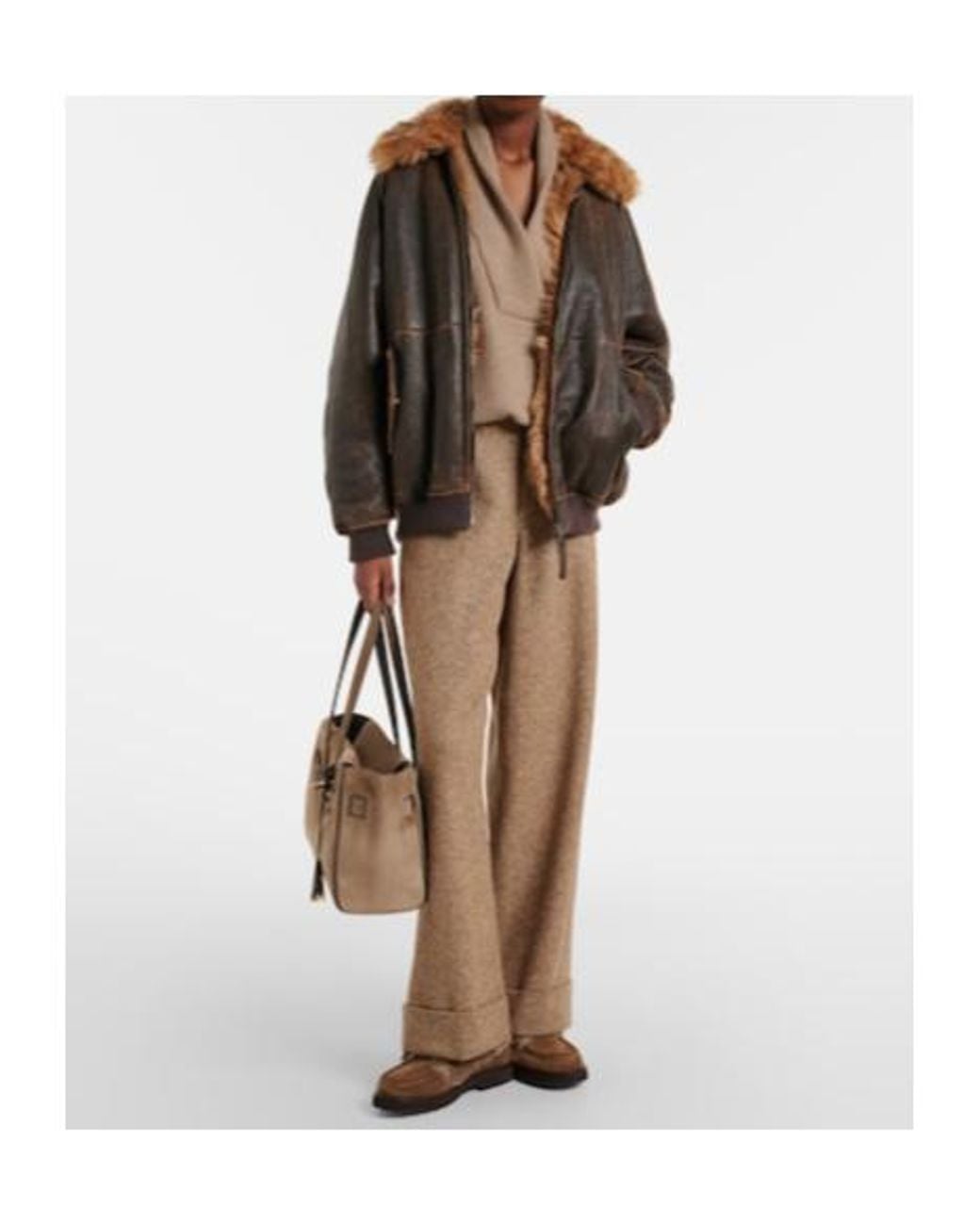 Brunello Cucinelli Natural Monili Wool-Blend Flannel Wide-Leg Pants