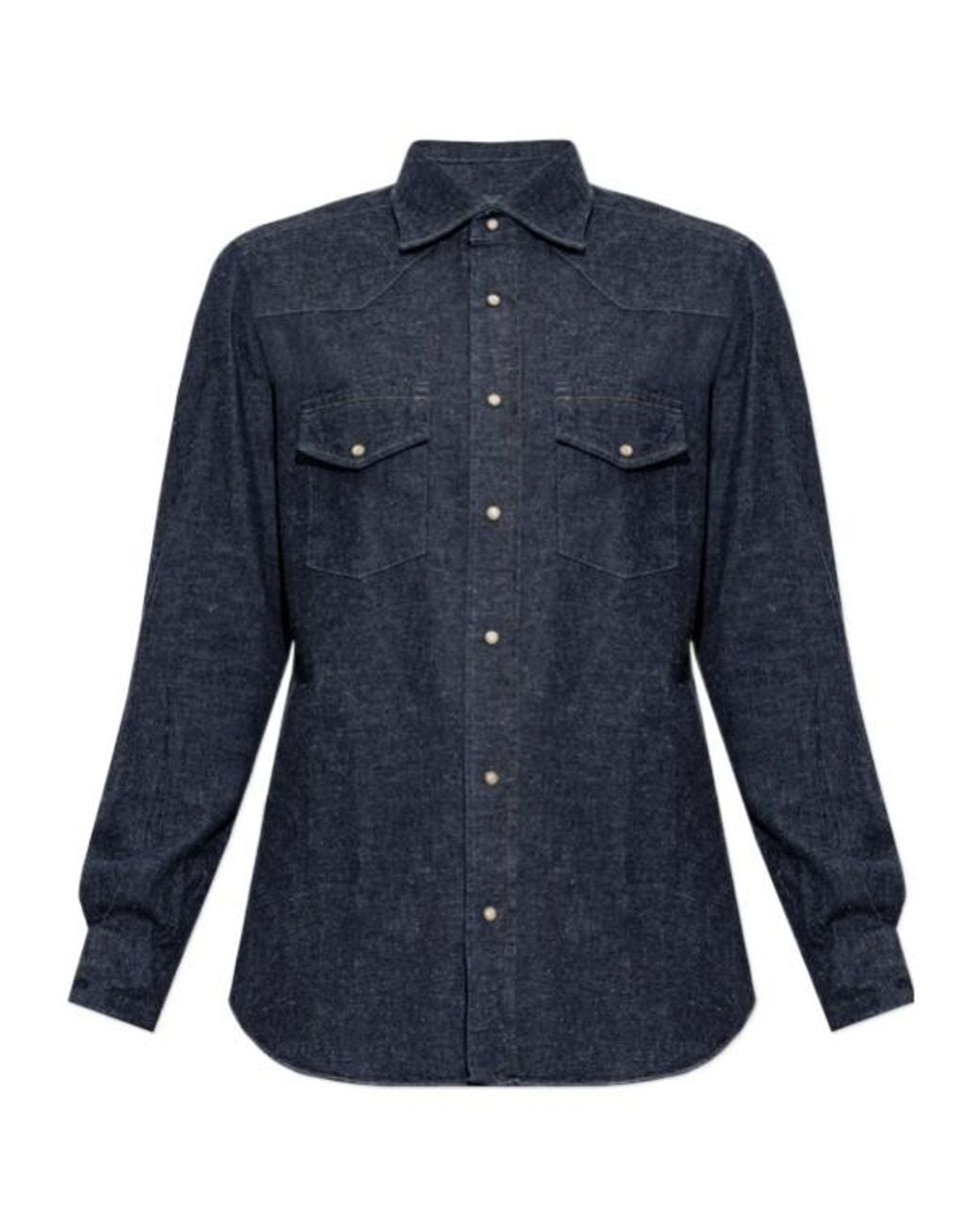 Eleventy Blue Western Denim Shirt for men