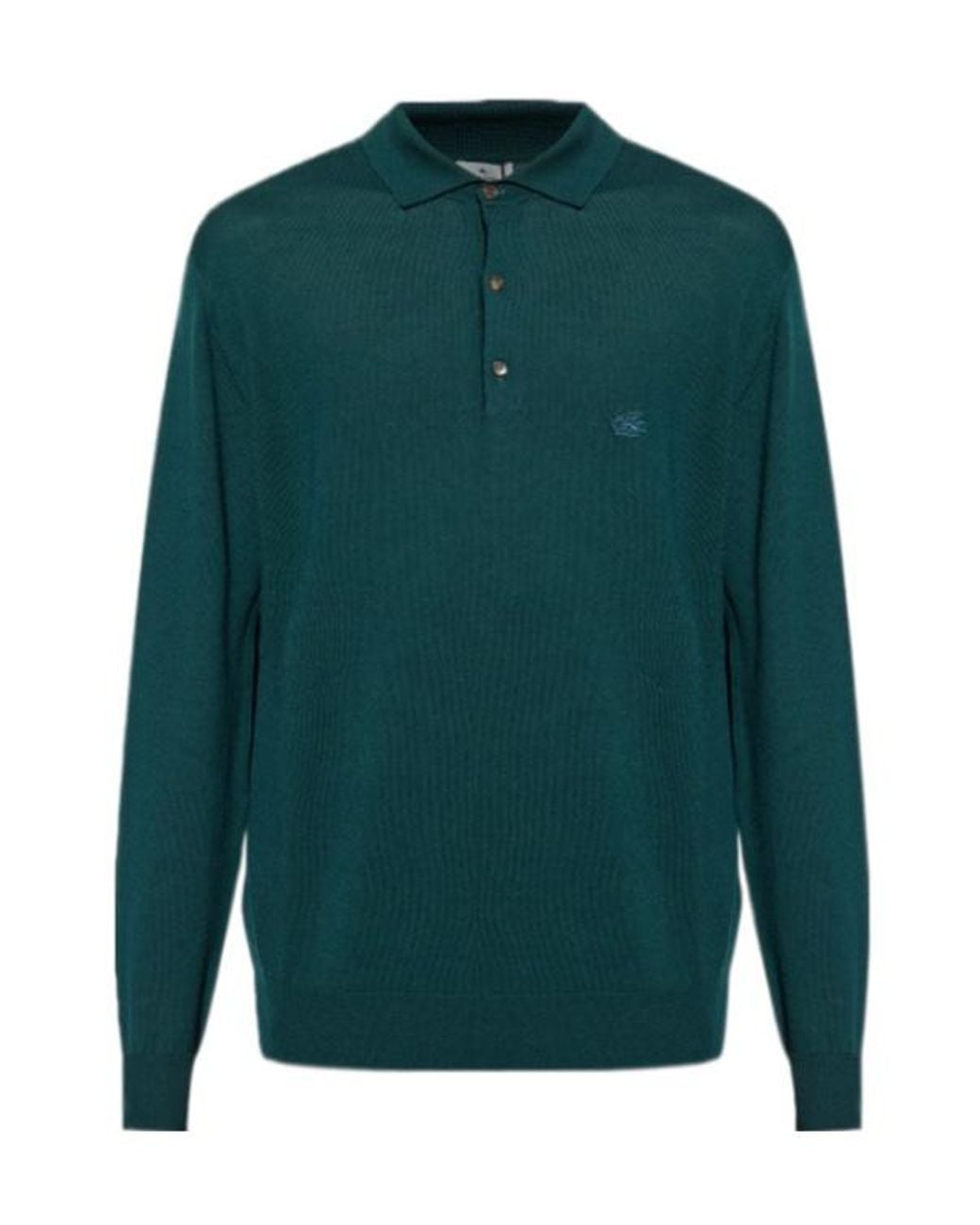 Etro Green Logo Embroidered Knit Polo Shirt for men