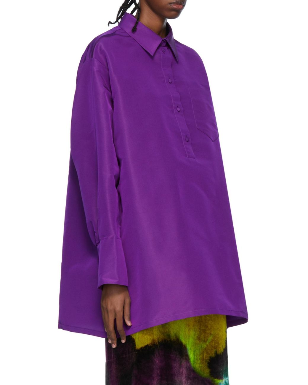 Valentino Purple Faille Buttoned Long-Sleeved Shirt Dress