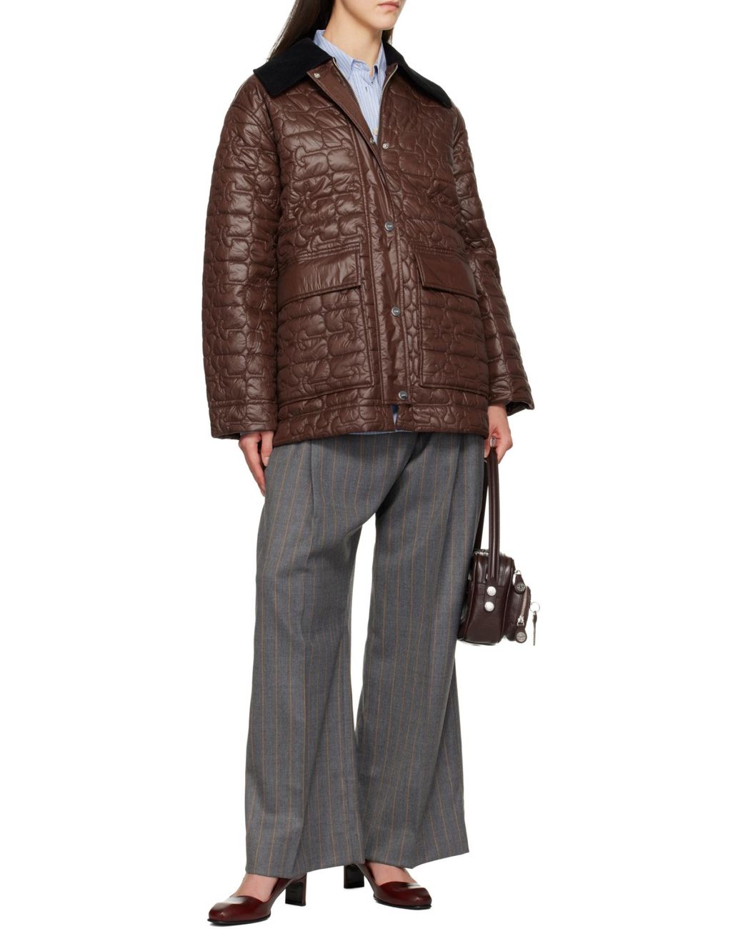 Ganni Brown Buttoned Padded Jacket