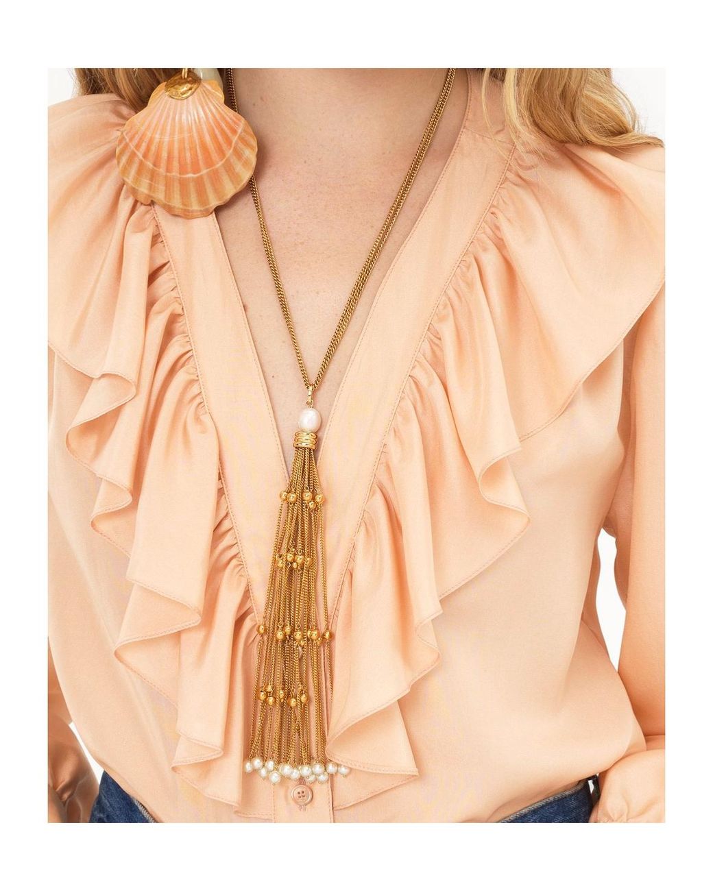 Chloé Natural Chloé Ruffle Detailed Long-Sleeve Shirt
