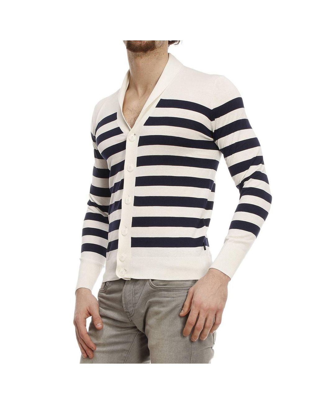Armani Jeans White Striped Knitted Cardigan for men