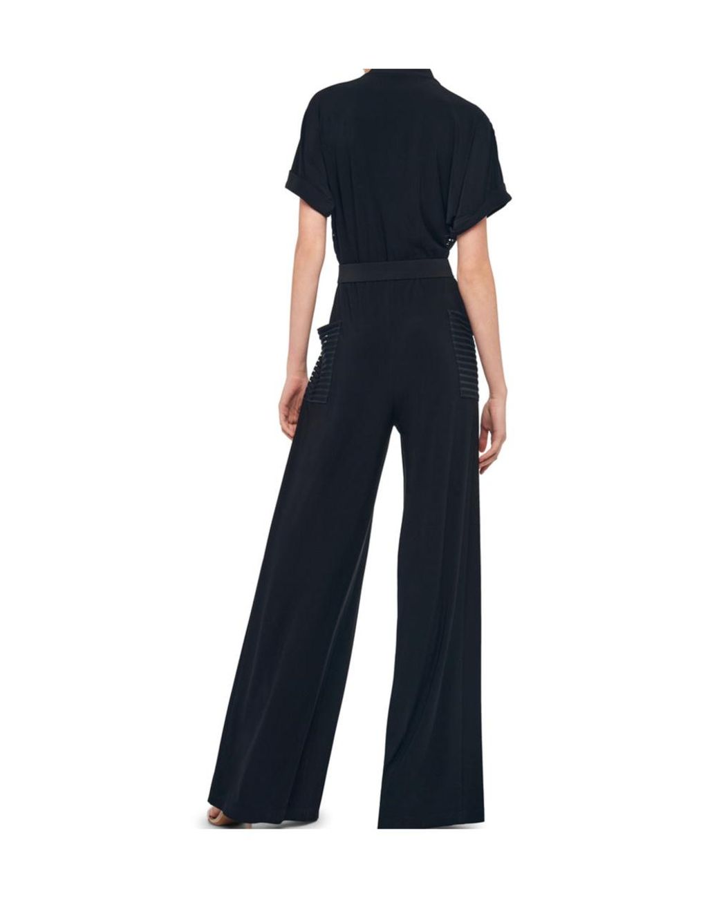Norma Kamali Blue Belted Striped Jumpsuit