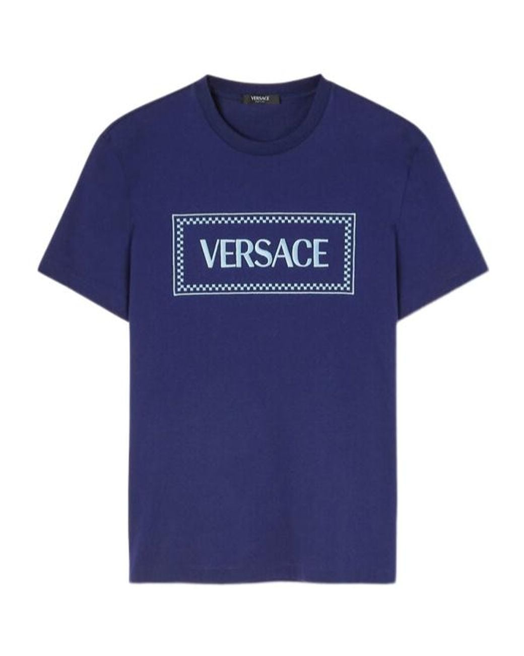 Versace Blue Logo Printed Crewneck T-Shirt for men