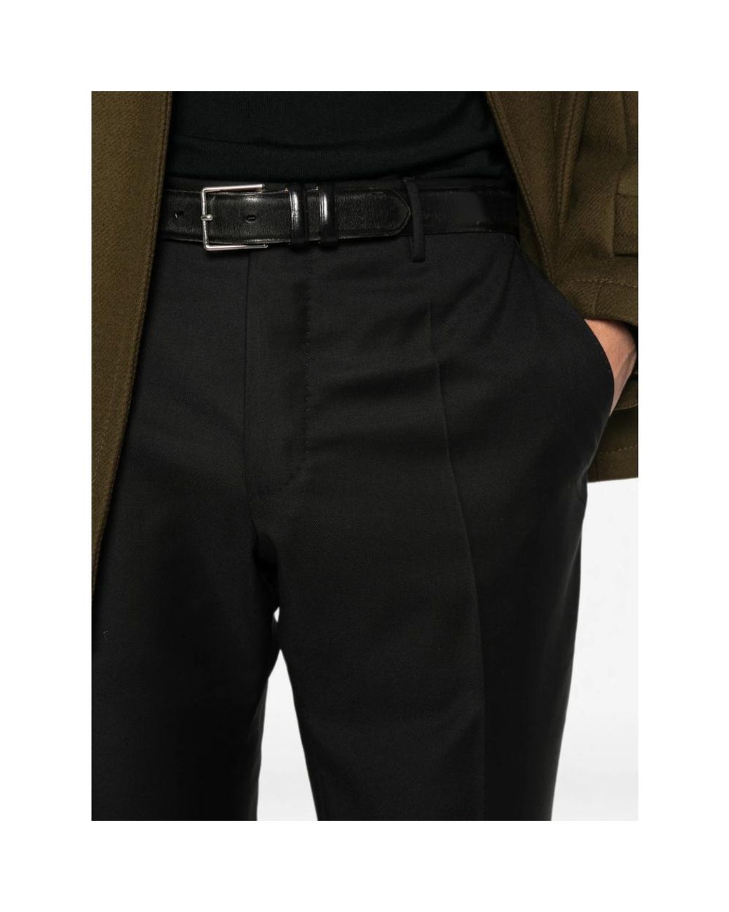 Incotex Black Pressed-Crease Belt-Loop Trousers for men