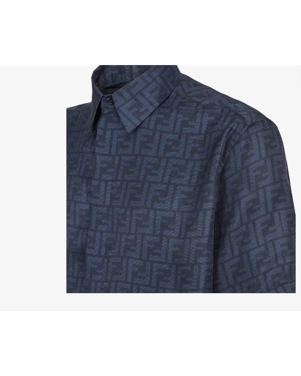Fendi Blue Allover Logo Printed Buttoned Shirt for men