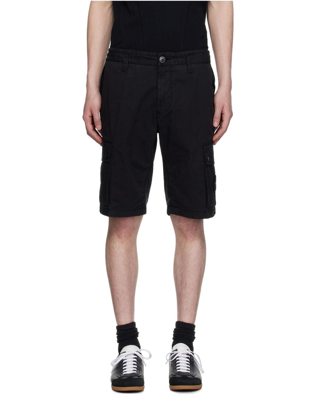 Stone Island Black Compass Patch Bermuda Shorts for men
