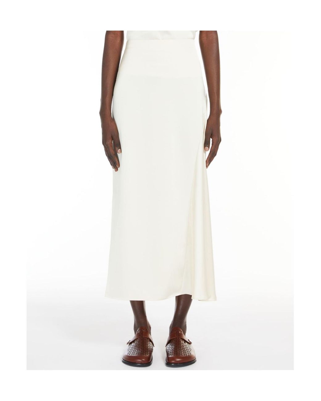 Weekend by Maxmara White Aia Satin Slide Slit Skirt