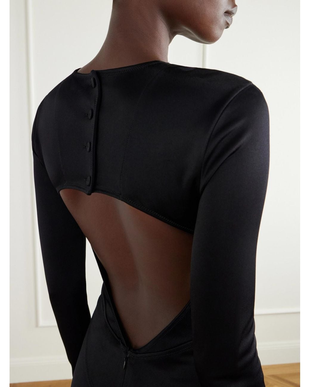 Co. Black Backless Paneled Satin Maxi Dress