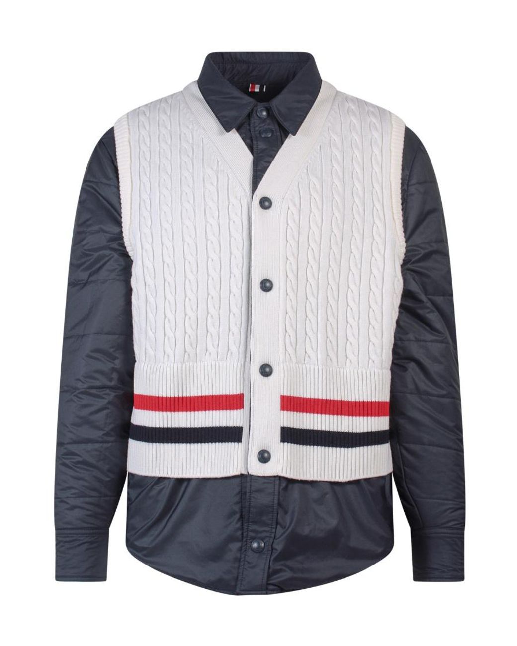 Thom Browne Blue 4-Bar Quilted Shirt Jacket for men