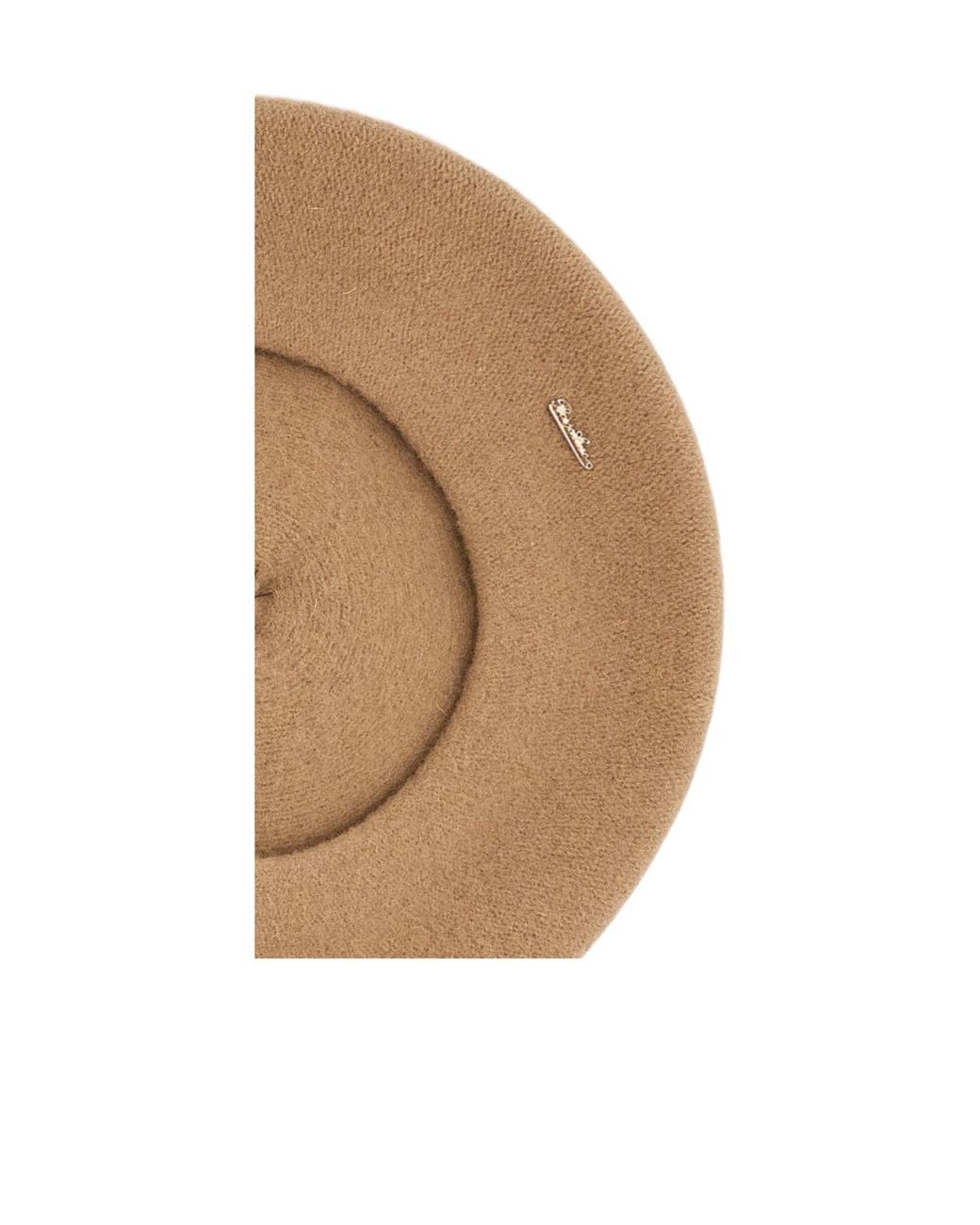 Borsalino Natural Pom-Pom Logo-Plaque Beret