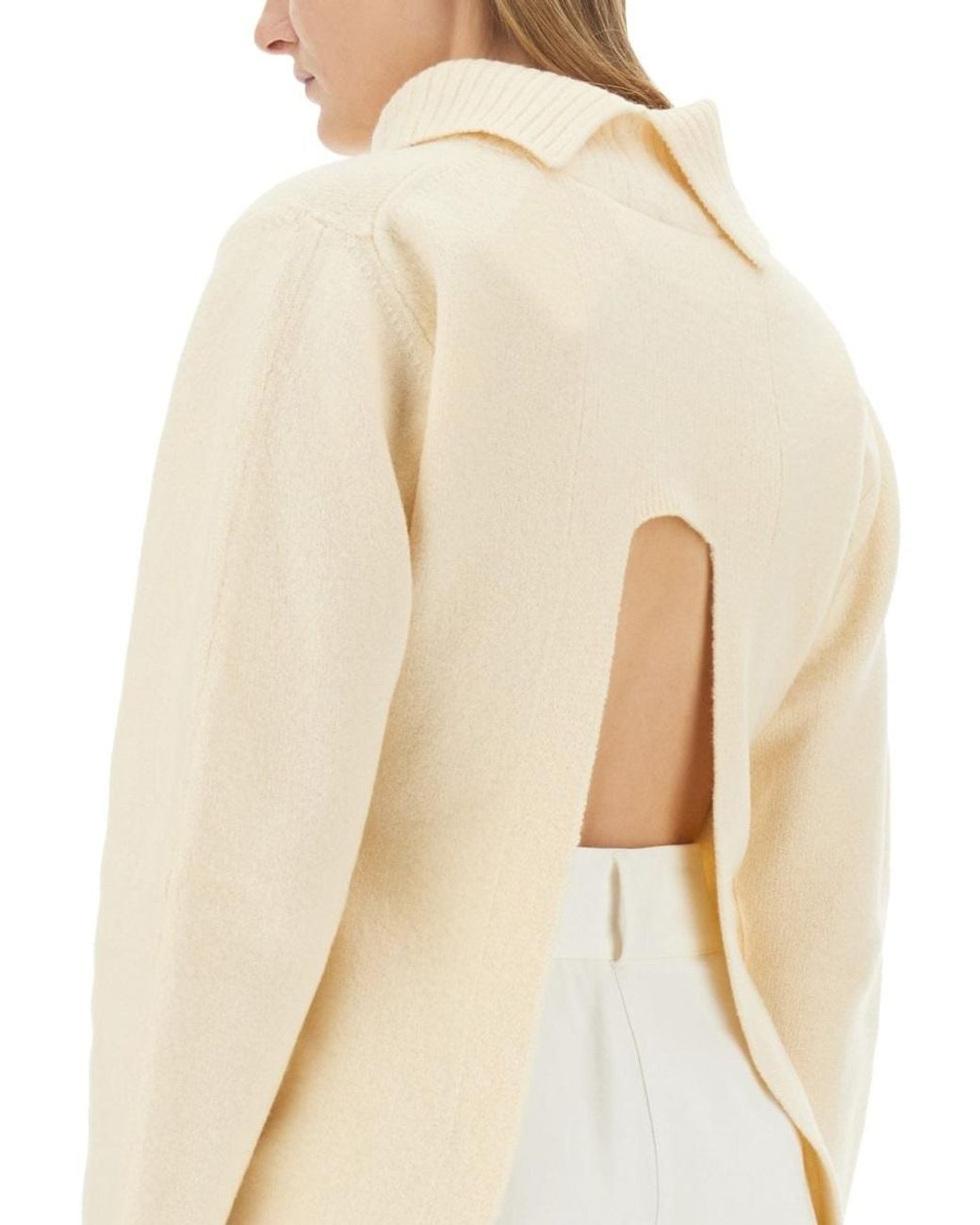 Jil Sander White Back Cut-Out Turtleneck Knit Sweater