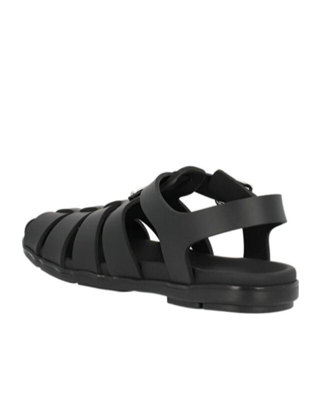 Prada Black Logo Plaque Round-Toe Sandals for men