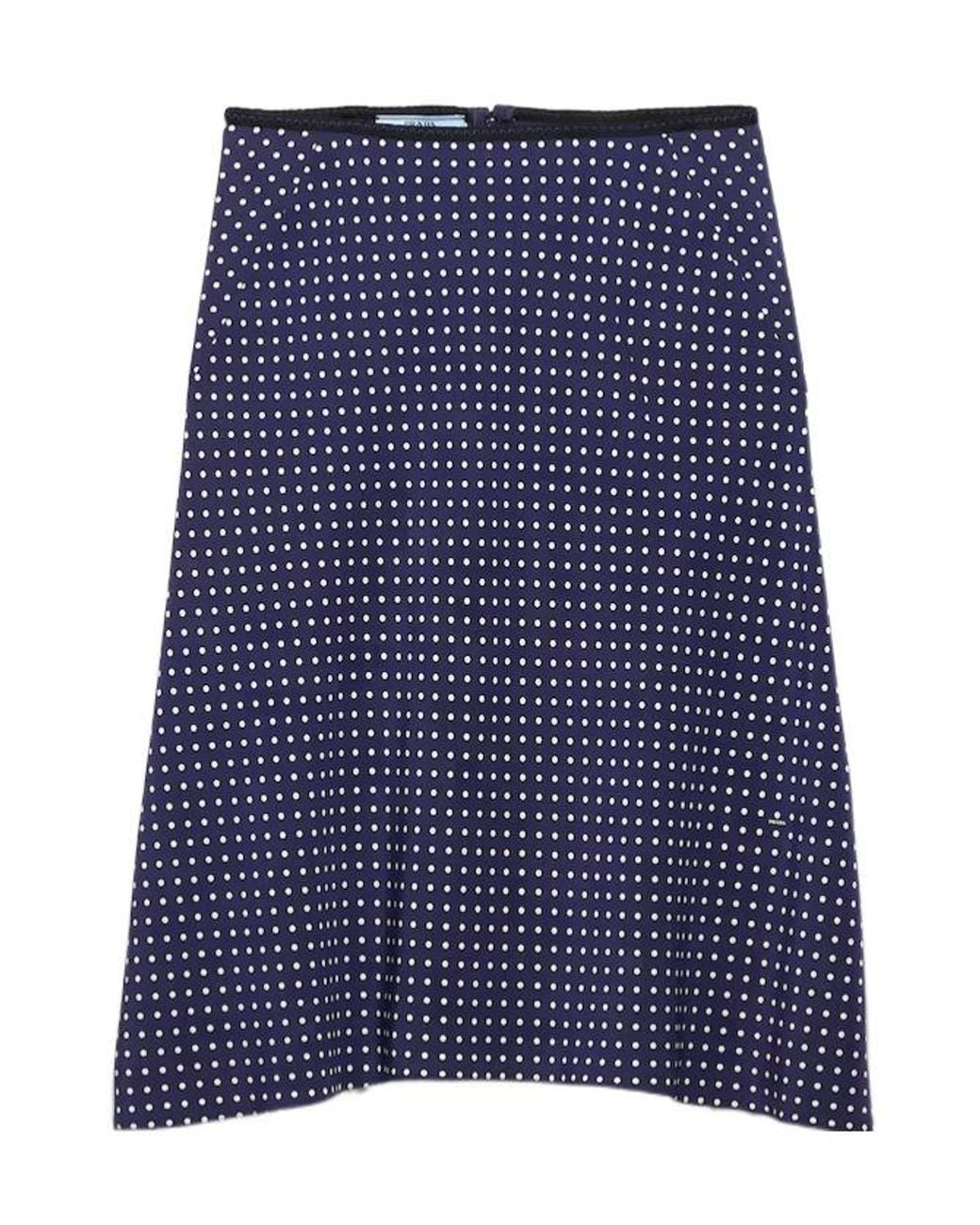 Prada Blue Polka-Dot Marocain Skirt