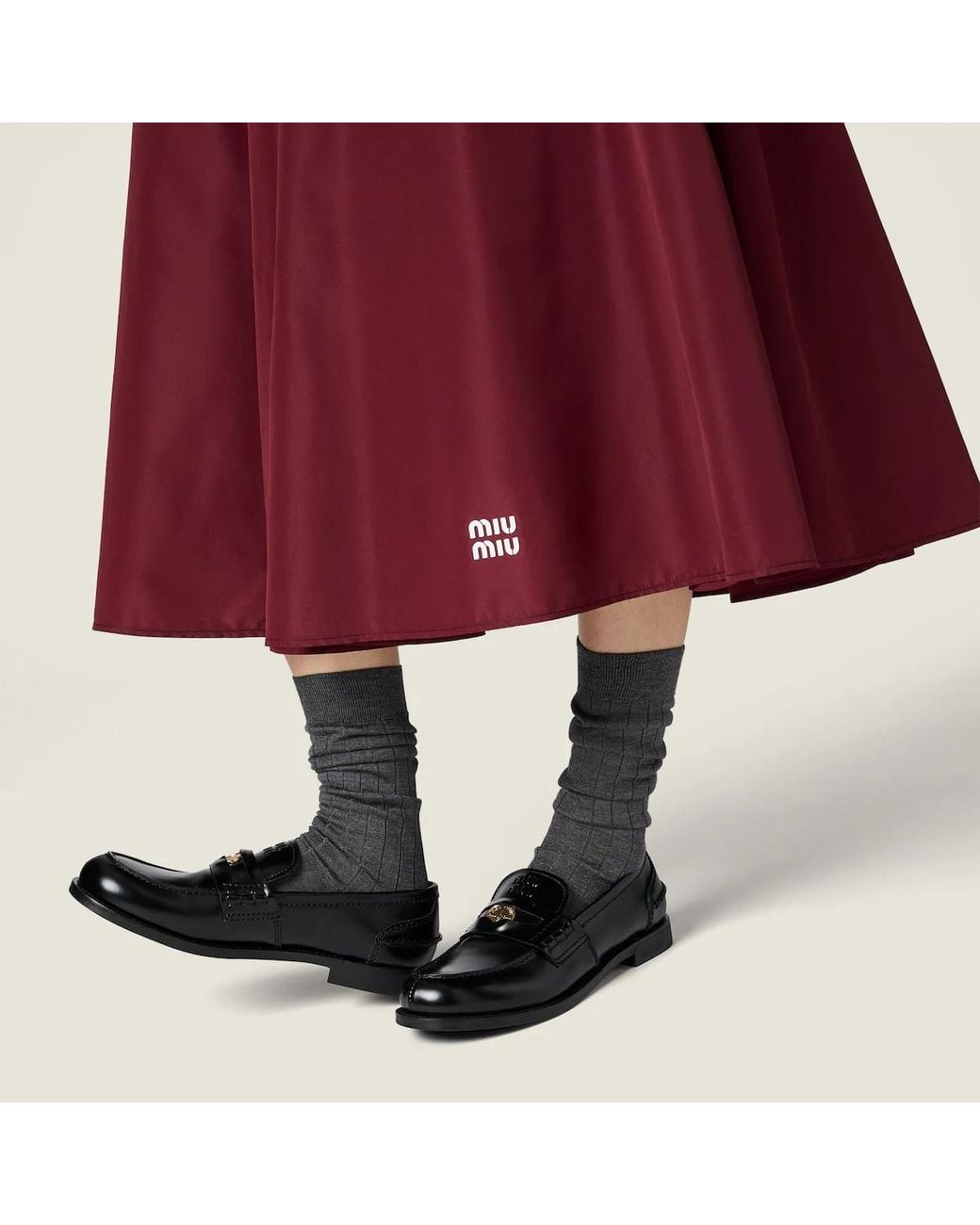 Miu Miu Red Technical Drawstring Midi Skirt
