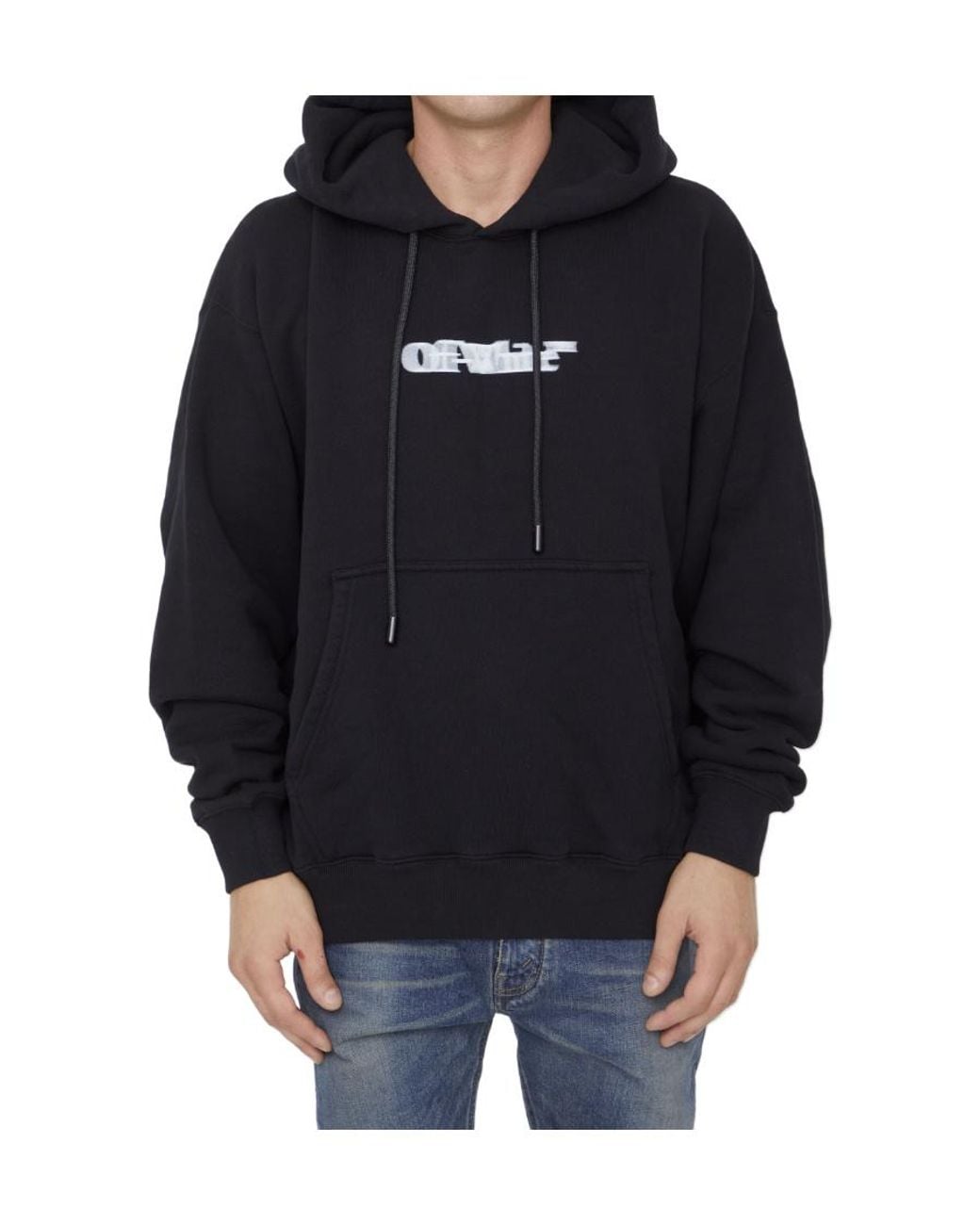 Off-White c/o Virgil Abloh Blue Logo Printed Drawstring Hoodie for men