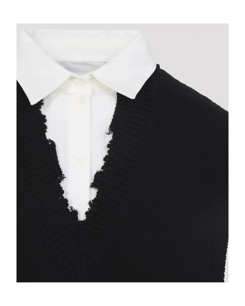 MM6 by Maison Margiela Black Frayed V-Neck Knitted Dress