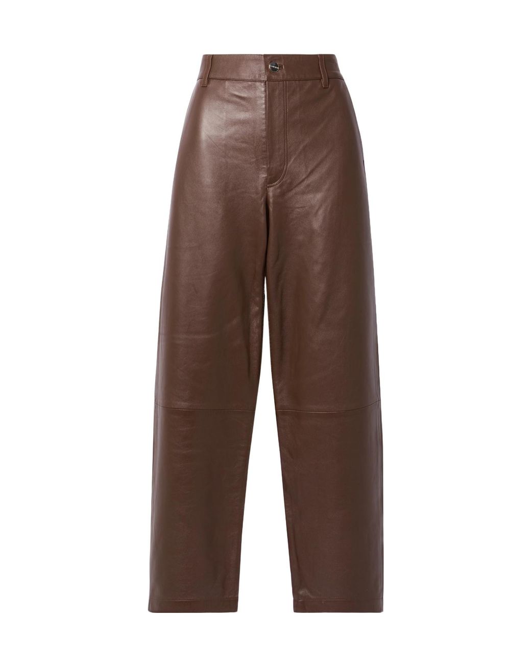 Goldsign Brown High Waist Straight Leg Leather Pants