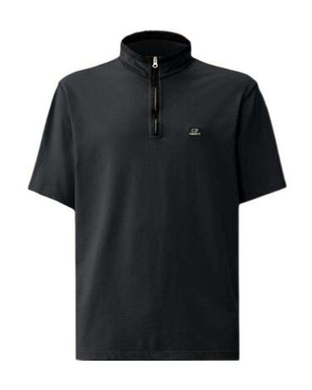 C P Company Black Logo-Patch Piqué Polo Shirt for men