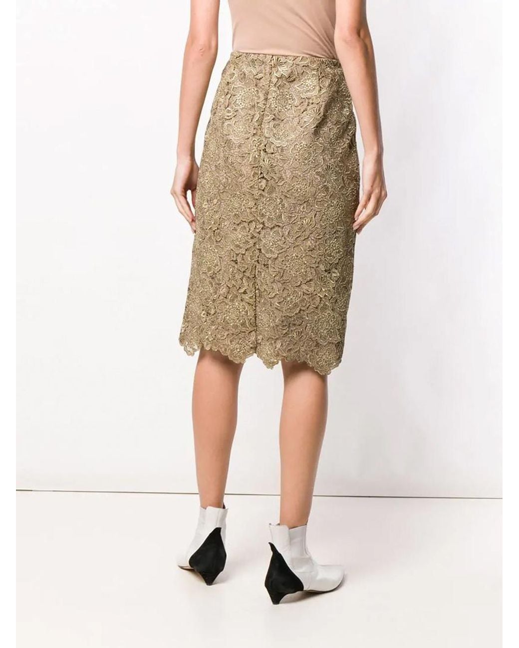 Valentino Natural Floral Embroidered Mesh Skirt