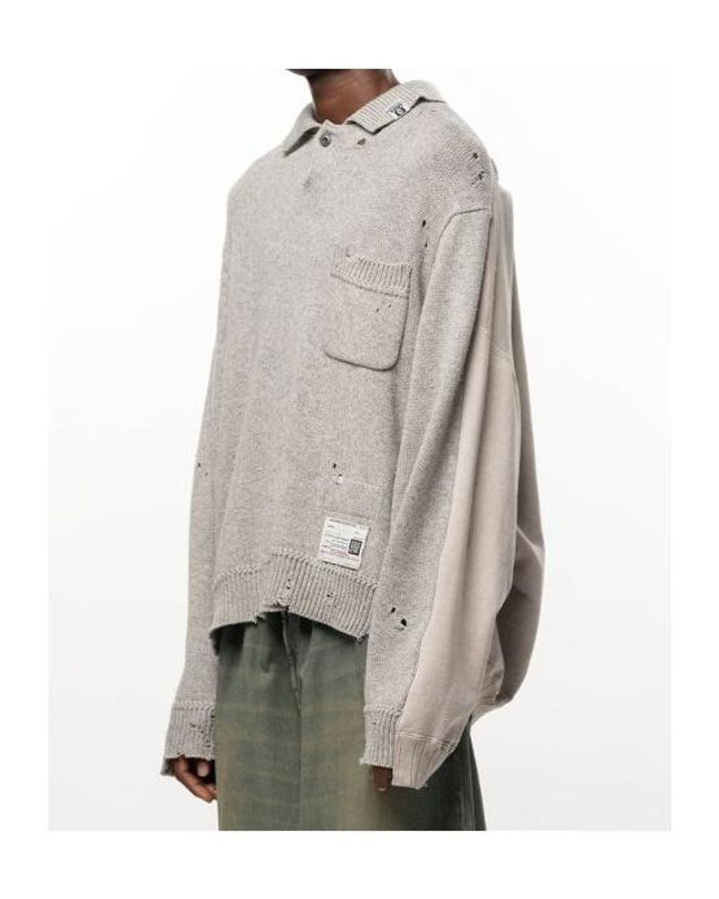 Maison Mihara Yasuhiro Gray Sweatshirt Combined Knit Sweater for men