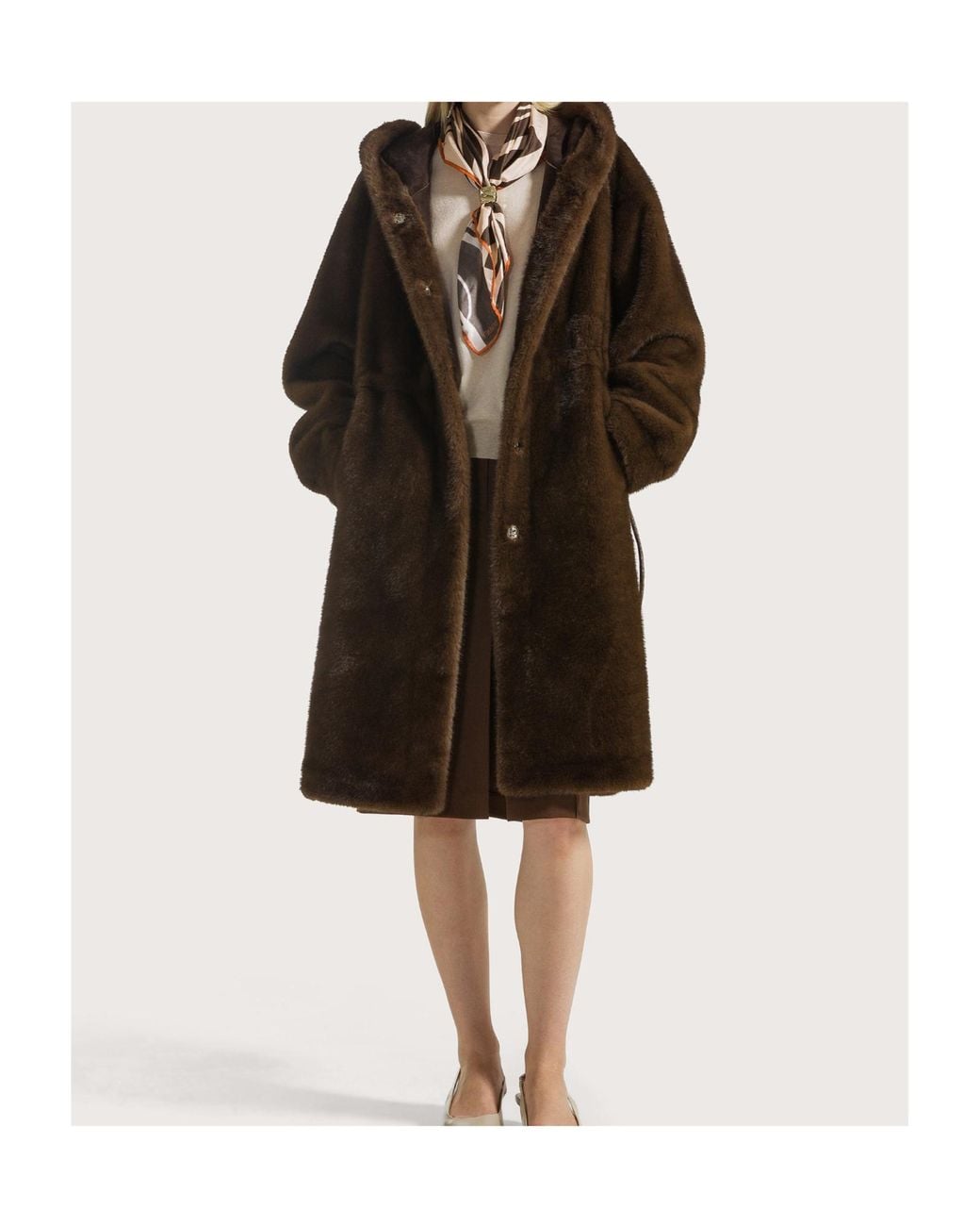 Seventy Brown Faux-Fur Hooded Coat