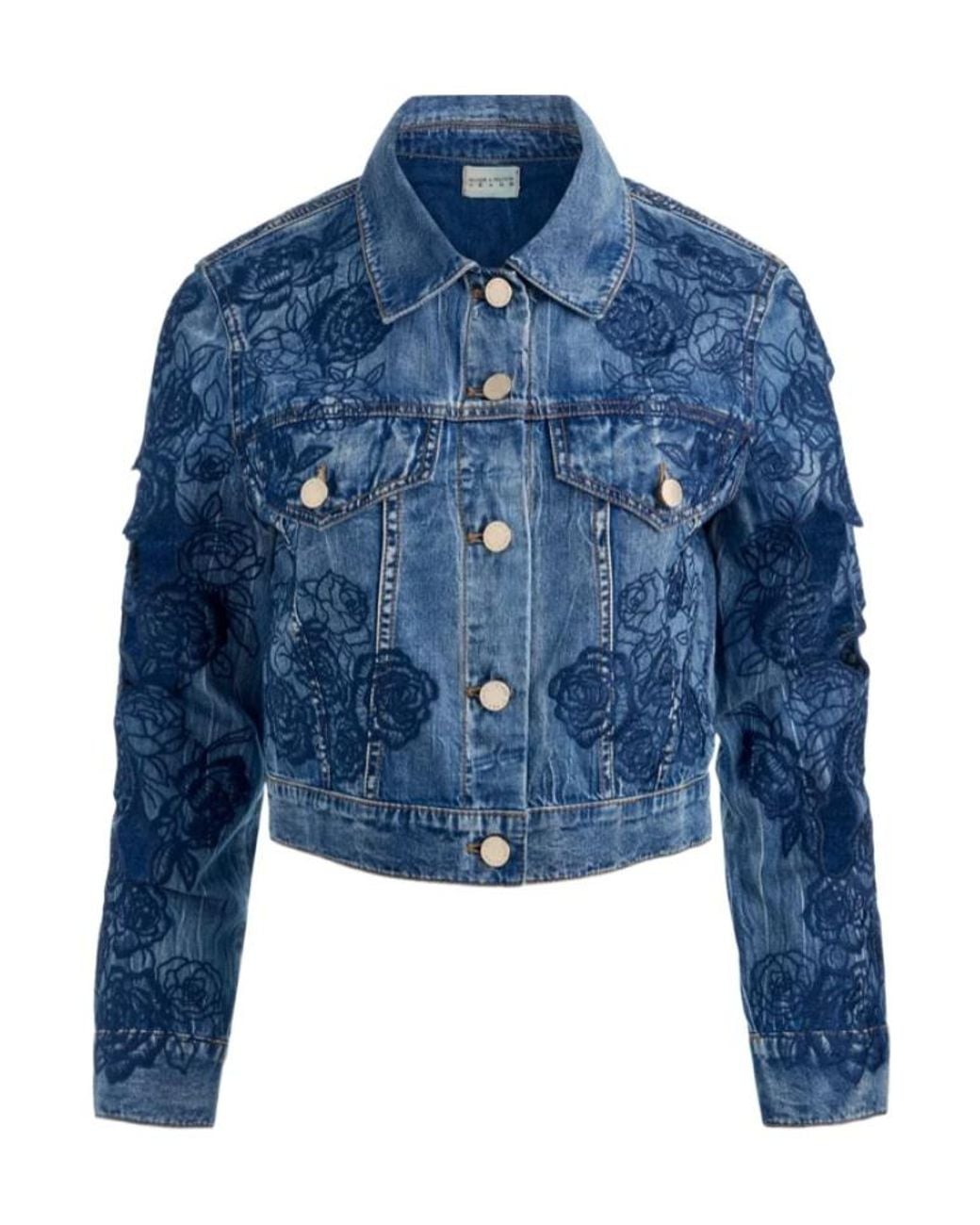 Alice + Olivia Blue Chloe Laser-Cut Denim Jacket