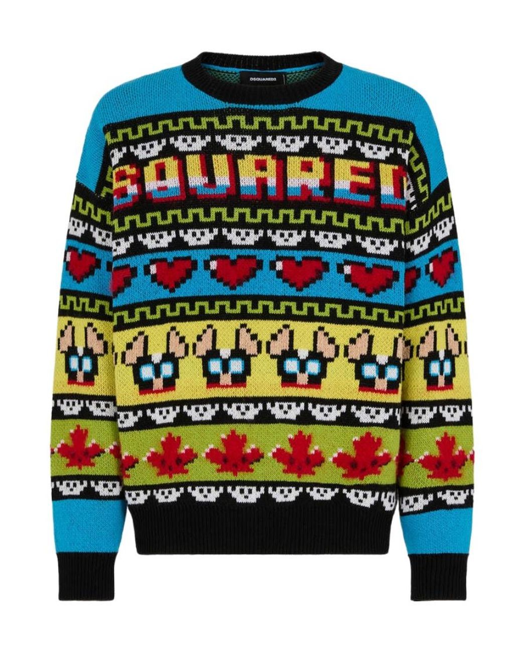 DSquared² Blue Jacquard Crewneck Knitted Jumper for men