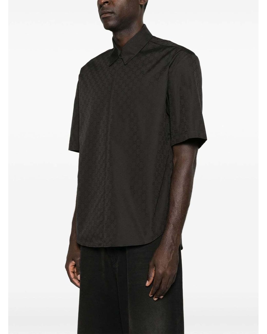 Gucci Black Gg Cotton Poplin Zip Shirt for men