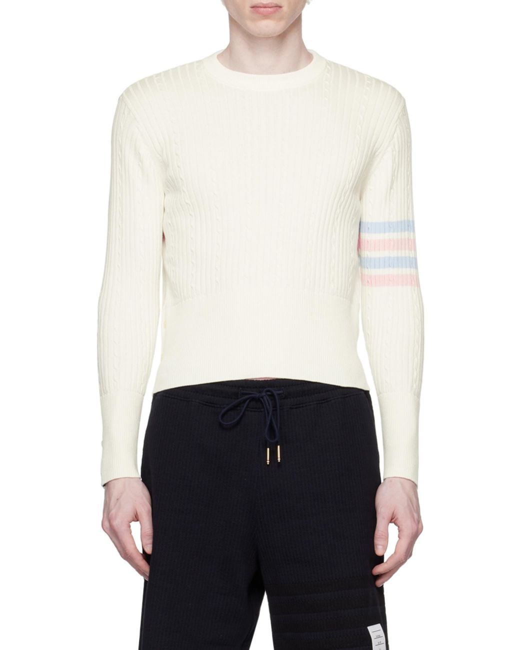 Thom Browne White 4-Bar Cable-Knit Jumper for men