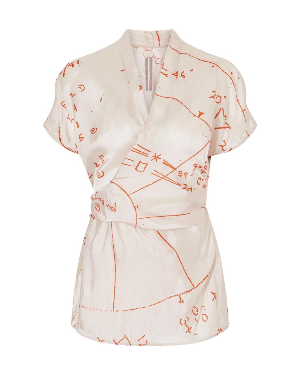 Rick Owens White Printed Satin-Twill Wrap Top