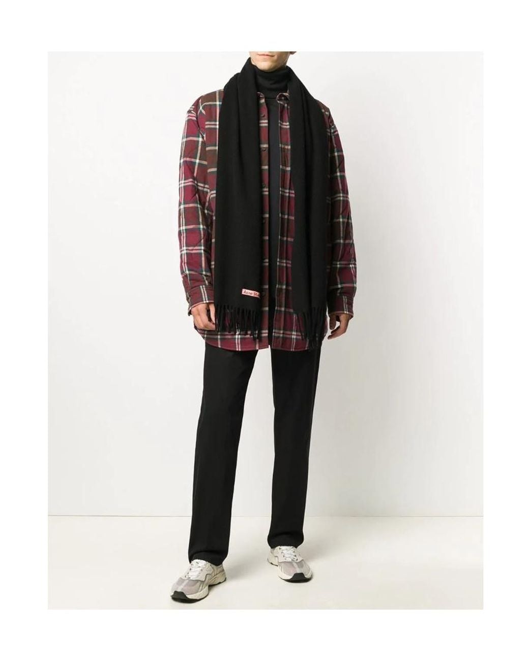Acne Black Logo Patch Fringed Scarf for men