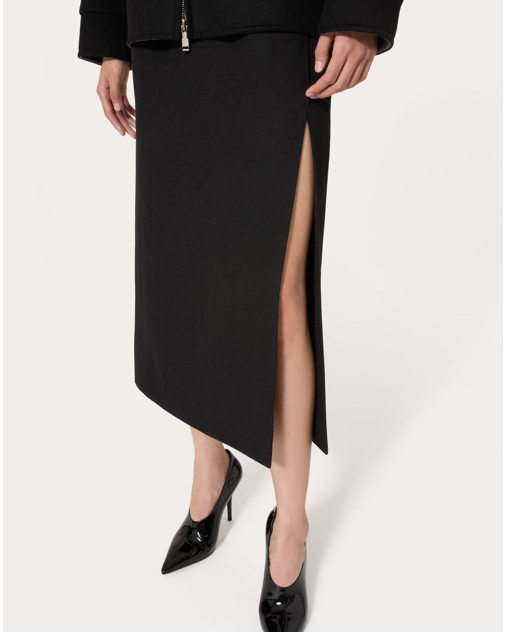 Valentino Black Grisaille Striaght Hem Midi Skirt