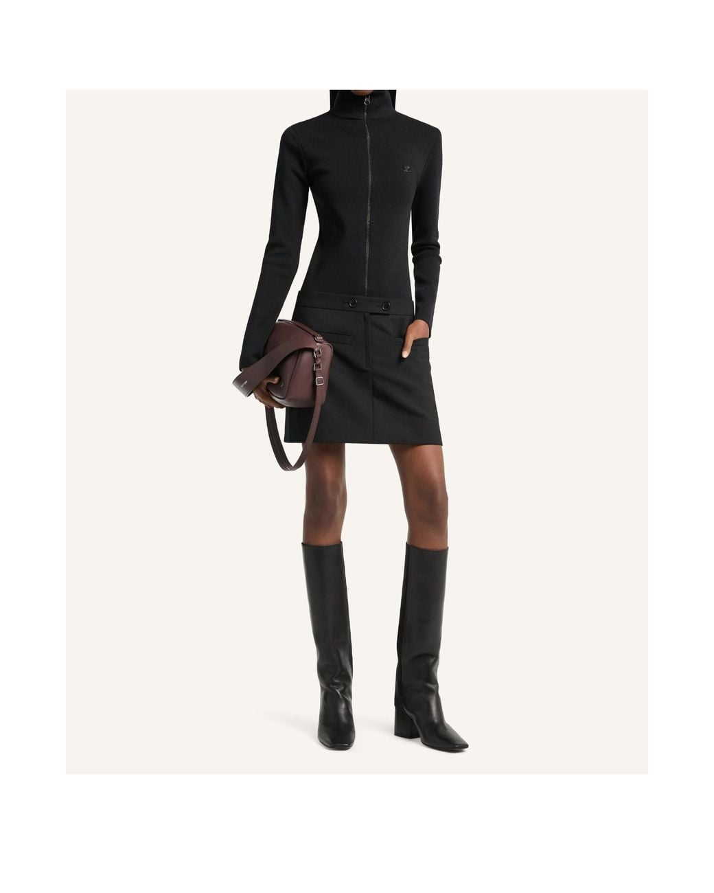 Courreges Black Courrèges Zip-Up High Neck Sweater