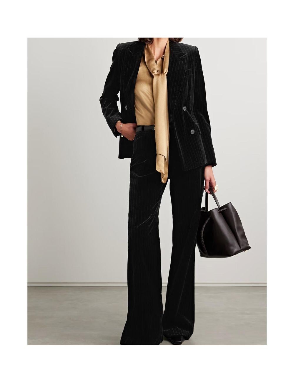 Nili Lotan Black Pinstripe Wide-Leg Track Pants